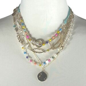Free People Starry Layer Necklace NWT Womens OS Gold Multi Beaded Coin Pendant